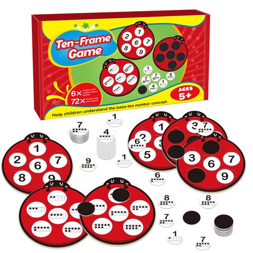 Kasfalci Number Games for Kids Toddlers,Ten Frame Set,Math Games,Math Manipulative,Addition & Subtraction Flash Cards,Ladybug Counting Toys,Matching Board Games,Preschool Classroom Must Haves