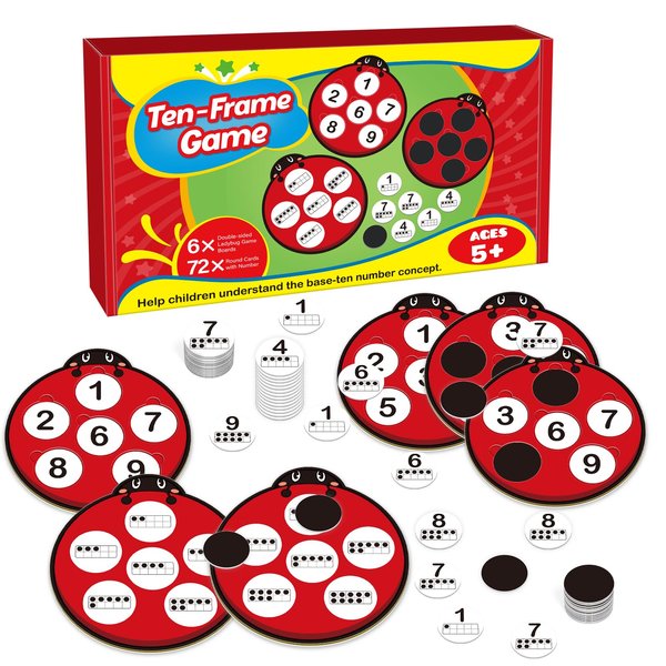 Kasfalci Number Games for Kids Toddlers,Ten Frame Set,Math Games,Math Manipulative,Addition & Subtraction Flash Cards,Ladybug Counting Toys,Matching Board Games,Preschool Classroom Must Haves