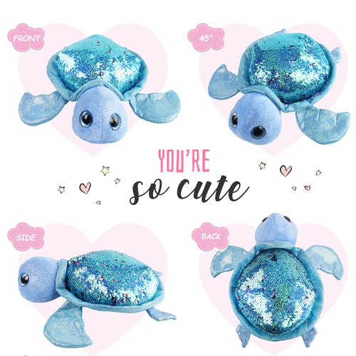 Athoinsu 12'' Blue Turtle Plush Pillow Soft Plush Toy with Reversible Glitter Sequins Sparkle Birthday Children's Day Valentine's Day for Kids Boys Girls Toddlers