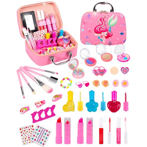 Kids Makeup Sets for Girls 5-8,Washable Mermaid Play Makeup for Kids 3-5, Little Girls Makeup Kit for Age 4-6 Toddler Children Princess,Christmas Birthday Gift Toys for Girl 7 8 9 10 Year Old