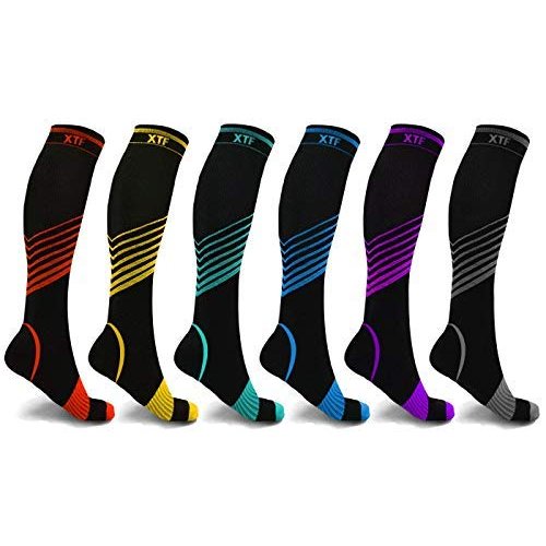 Extreme Fit Sport Compression Socks for Men and Women Knee High - made for running, athletics, pregnancy and travel - 6 Pair