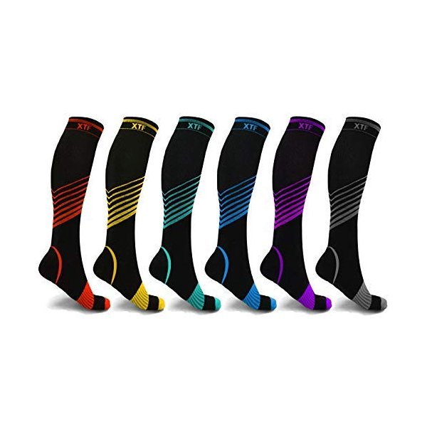 Extreme Fit Sport Compression Socks for Men and Women Knee High - made for running, athletics, pregnancy and travel - 6 Pair