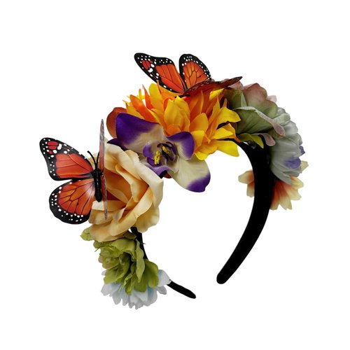 Mexican Rose Flower Crown Headband Butterfly Flower Crown Headband Cosplay Hair Accessories for Halloween Costume Party