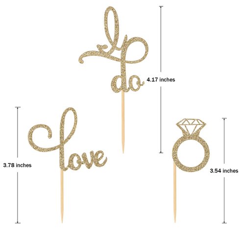 Donoter 48 Pcs Gold Glitter Diamond Ring Love I Do Cupcake Topper Picks for Wedding Engagement Party Cake Decorations