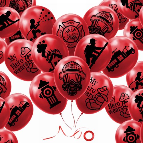 24 PACK 12" Fireman Firefighter Theme Latex Balloons Fire Engine Fire Truck Balloons Police Party Balloons for Kids Adults Birthday Baby Shower Supplies Party Decorations