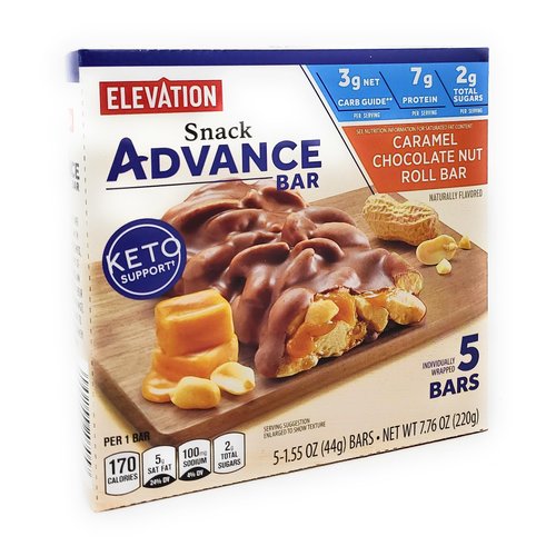 Caramel Chocolate Nut Roll Bar | Snack Advance Bar | Keto Support | Individually Wrapped 5 Bars | 7.76oz/ 220g (Pack of 2)
