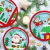 Christmas Party Supplies - Christmas Santa-Themed Disposable Paper Plates, Napkins and Cups Set with Waterproof Plastic Tablecloth - Perfect Merry Christmas Party Decorations，Serve 25