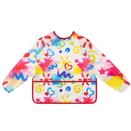 WERNNSAI Doodle Toddler Smock - Kids Arts Smocks for Girls Ages 3-8 Years Waterproof Painting Artist Smocks Eating Cooking Baking Gardening Chef Apron for Kids with Long Sleeve and 3 Pockets