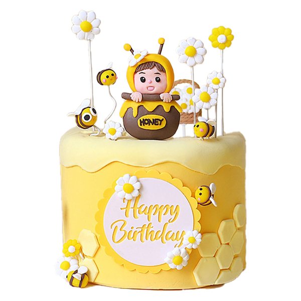 Gyufise 11Pcs Bumble Bee Cake Toppers Honeycomb Flower Oh Babee Cupcake Picks Gender Reveal Cake Decorations for Baby Shower Kids Boys Girls Birthday Party Supplies