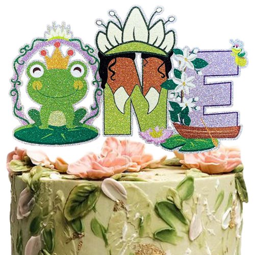 Princess Tiana One Cake Topper, Princess and the Frog 1st Birthday Cake Topper, Frog Princess Cake Smash Decoration, Princess Tiana Baby Shower, Princess Fairytale Party Supplies for Girls