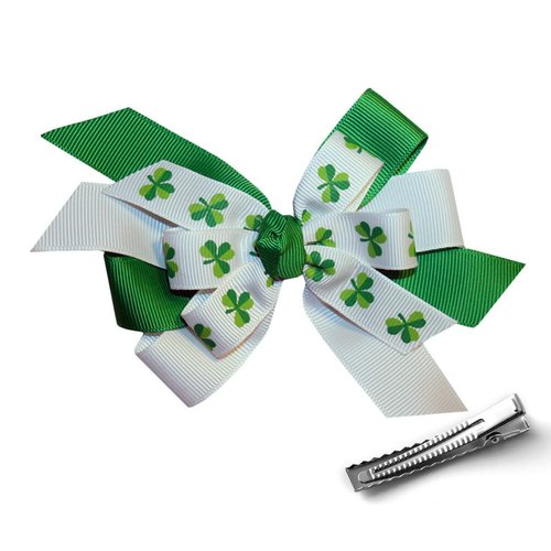 WD2U Girls 4.5" Layered St Patricks Shamrock Hair Bow Alligator Clip