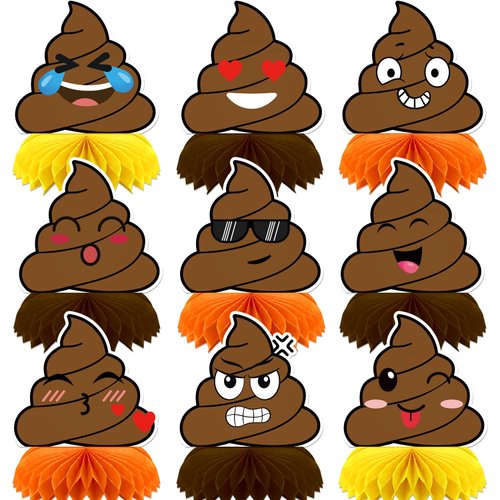 FANOST Funny Poop Emoji Party Decorations Table Centerpieces, 9 Pcs Cute Poop Honeycomb Centerpieces for Adults Kids Birthday Party Decorations, Retired 50th 60th 80th Party Favors Decor Supplies
