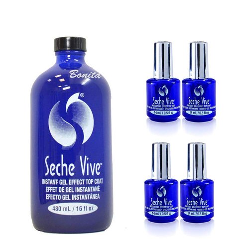 Seche Vive Professional Kit, Instant Gel Effect Top Coat for Nail Polish, 16 oz &amp; 4 Packs of 0.5 ...