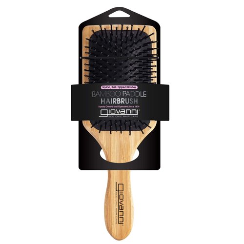 GIOVANNI Rectangular Paddle Hair Brush with Real Bamboo Handle and Base, Beige, Pack of 1