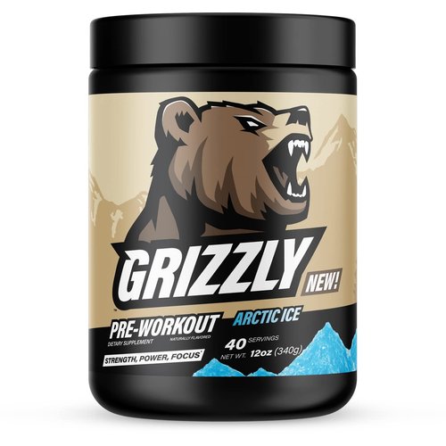 Grizzly Pre Workout Powder for Men & Women - Essential Aminos L-Citrulline & Beta Alanine Plus Caffeine - Preworkout Energy Drink Mix for Intense Power Focus & Pump - Arctic Ice - 40 Servings