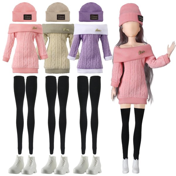 Geyoga 3 Set 12 Pcs Winter Doll Clothes and Accessories Doll Suit Doll Pants Shoes Winter Sweater Outfits, Dolls are Not Included(Pink, Purple, Beige,12 Inch)