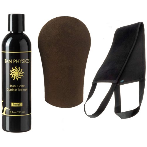 Tan Physics Self Tanner, 8 Fl oz with Tanning Mitt and Back Applicator - Tan Physics True Color Sunless Tanner - Tan Physics Sunless Tanner - Self Tanners Best sellers - Quick Tan