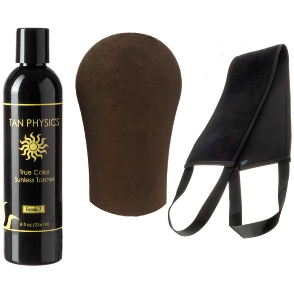Tan Physics Self Tanner, 8 Fl oz with Tanning Mitt and Back Applicator - Tan Physics True Color Sunless Tanner - Tan Physics Sunless Tanner - Self Tanners Best sellers - Quick Tan