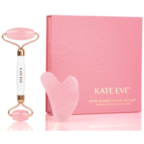 Kate Eve Elite Brazilian Rose Quartz Face Roller & Gua Sha Set - Certified, Ultra-Premium Quartz for Revitalizing Facial Therapy, Skin Lifting, Wrinkle Reduction - A Must-Have Elevate Your Skincare