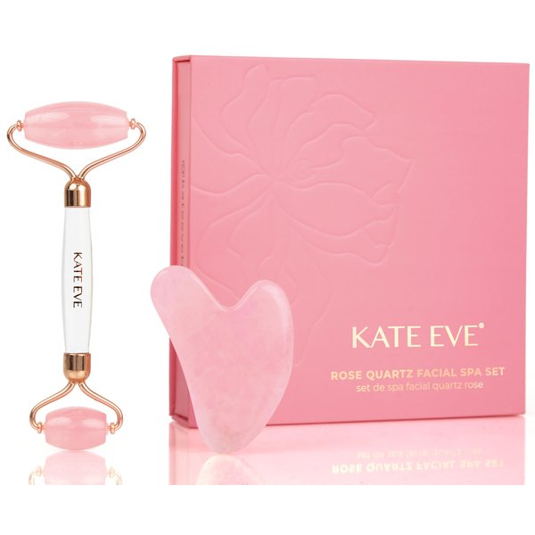 Kate Eve Elite Brazilian Rose Quartz Face Roller & Gua Sha Set - Certified, Ultra-Premium Quartz for Revitalizing Facial Therapy, Skin Lifting, Wrinkle Reduction - A Must-Have Elevate Your Skincare