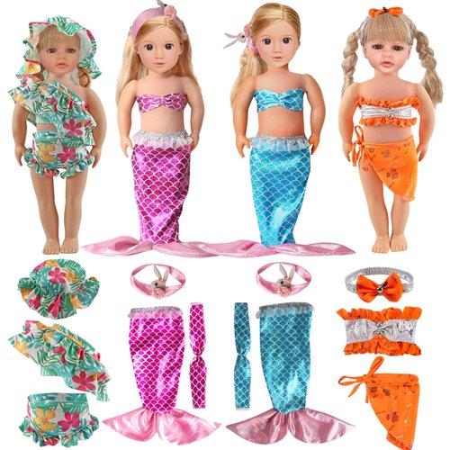 18Inch-Doll Clothing Accessories Sets - Baby Doll Clothes Mermaid Swimsuit, 4 Complet Set of Various Styles Little Mermaid for Girls Valentine's Christmas Birthday