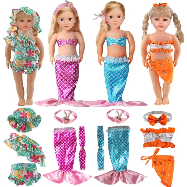 18Inch-Doll Clothing Accessories Sets - Baby Doll Clothes Mermaid Swimsuit, 4 Complet Set of Various Styles Little Mermaid for Girls Valentine's Christmas Birthday