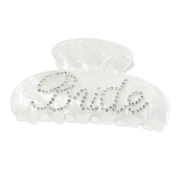 Bride Claw Hair Clip,​ Bride White Acrylic Hair Clips with Rhinestone Logo, Bachelorette Party Wedding Birthday Banana Barrettes Hair Decorations for Girl, Trendy Bridal Claws