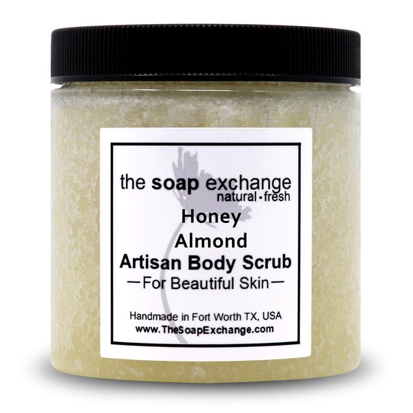 The Soap Exchange Sugar Body Scrub - Honey Almond Scent - Hand Crafted 16 fl oz / 480 ml Natural Artisan Skin Care, Shea Butter, Exfoliate, Moisturize, & Protect. Made in the USA.