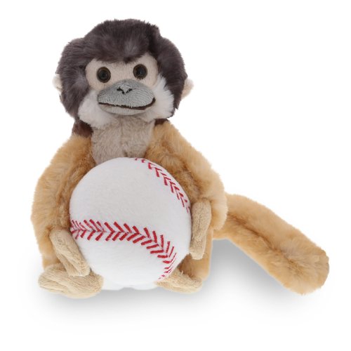 DolliBu Squirrel Monkey Stuffed Animal with Baseball Plush - Soft Plush Huggable Squirrel Monkey, Adorable Playtime Plush Toy, Cute Wildlife GIF for Kids, Adults - 12.5 Inch