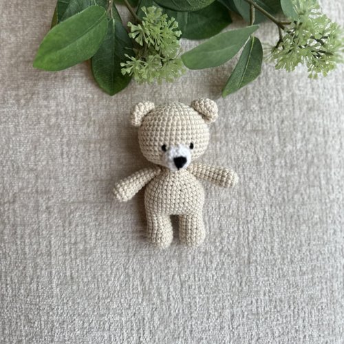 Generic Organic Cotton Handmade Crotchet Bear Rattle, Toy, teether and Pacifier Holder Baby Shower/Birthday Gift Set., Small, Beige