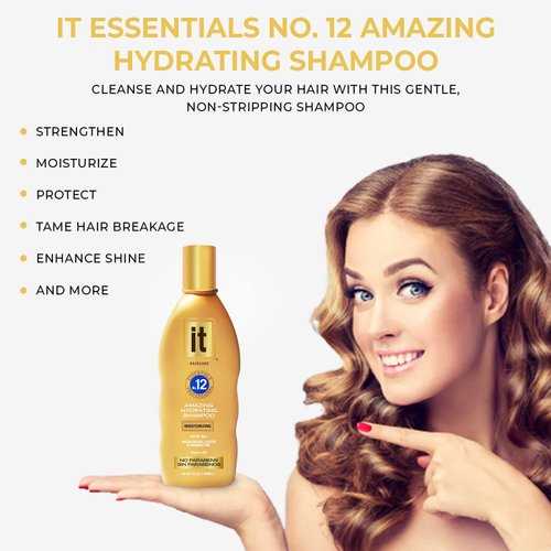 IT Essentials No. 12 Amazing Hydrating Shampoo Professional-Grade for All Hair Types Infused with Abyssinian Oil and Sunflower Oil to Repair Damaged Hair & Control Frizz - Strengthens Hair & Spilt Ends