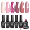 Beetles Gel Nail Polish Set 6 Colors Pink Confetti Collection Classic Nude Pink Glitter Pastel Gel Nail Polish Set Soak Off Uv Led Gel Polish Nail Art Varnish Manicure Kit Gift