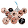 Andaz Press Glitzy Faux Rose Gold Glitter Milestone Chocolate Drop Labels, Cheers to 16 Years, Sweet 16 16th Birthday or Anniversary, 240-Pack, Not Real Glitter, Kisses Party Favors