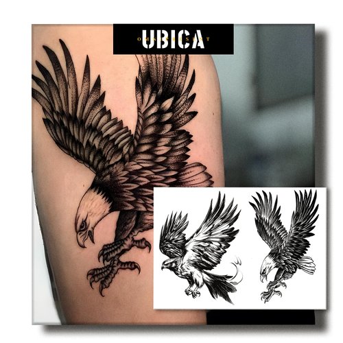 UBICA Temporary Tattoos Adult, 2 Sheets Fake Tattoos, Realistic And Long-Lasting Non-Reflective, Waterproof For 1-2 Weeks, eagle Tattoos 4.7x6.8in