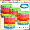 Xinnun 24 Pcs Mexican Fiesta Rubber Bracelets Fiesta Party Silicone Wristbands Mexican Party Favors with Taco Cactus Pinata Pattern for Let's Fiesta Cinco De Mayo Party(Fiesta)