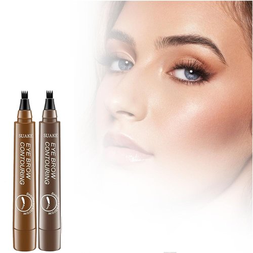 Magic Eyebrow Pencil, Microblading Eyebrow Pencil Contouring Pen, 4 Tipped Precise Brow Pen, Fine Stroke Microblading Eyebrow Pencil Natural (Dark Brown+Light)