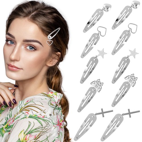 OIIKI Metal Hair Accessories: Star, Heart, Butterfly Snap Clips and Punk Silver Hairpins for Women and Girls