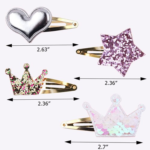 8 Pairs/16 Pack Hair Clips for Girls, Star/Crown/Heart Shaped Kids Hair Barrettes, Cute Hair Clips Metal Snap Hair Pins Sparkly Hair Styling Accessories for Girls Kids
