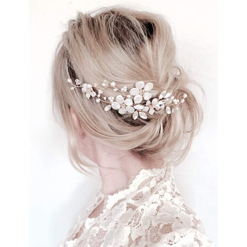 Bridal Hair Comb Flower Wedding Hair Piece Pearl Rhinestones Silver Hair Pieces Masquerade Hair Accessories for Brides Women