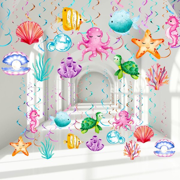Colarr 54 Pieces Ocean Sea Party Hanging Decorations Ocean Party Hanging Swirls Ocean Animals Themed Party Supplies ocean sea Birthday Party Ceiling Decor Sea Animals Turtle Baby Shower Decor
