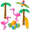 R HORSE 10 Pcs Inflatable Palm Tree Flamingo Banana Beach Ball Parrot Beach Pool Toys for Tropical Hawaiian Luau Summer Party Decorations