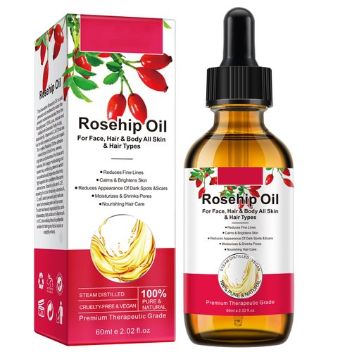 UEPETU Rosehip Oil for Face and Skin, 2Fl oz Organic Rosehip Essential Oil，Rose Hip Seed Oil Moisturizer Face, Hair, Nails and Body