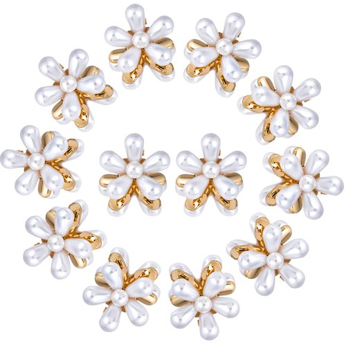 PAGOW 12PCS Mini Pearl Claw Clip, Retro Hair Clips with Daisy Flower, Sweet Artificial Bangs Clips Decorative Hair Accessories for Women Girls