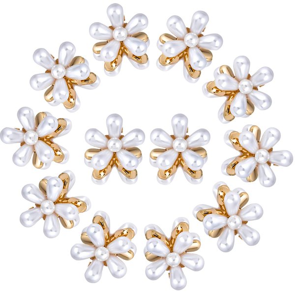 PAGOW 12PCS Mini Pearl Claw Clip, Retro Hair Clips with Daisy Flower, Sweet Artificial Bangs Clips Decorative Hair Accessories for Women Girls