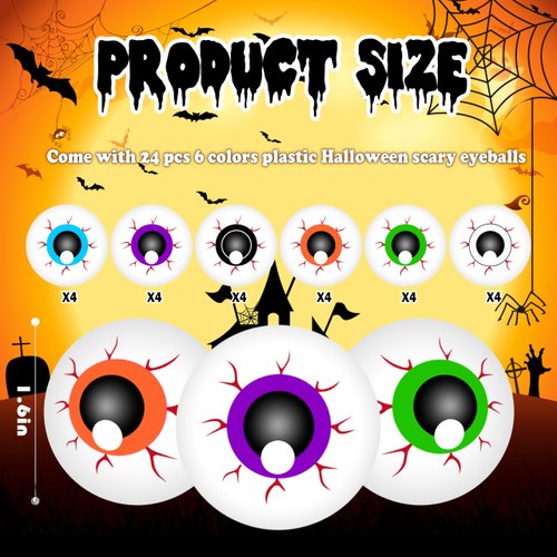 Seifar 24 Pcs Halloween Eyeballs 1.6 in Plastic Scary Eye Balls Realistic Ping Pong Eyeballs Horror Props Fake Colorful Table Tennis Balls for Kids Adults Halloween Party Terror Props Decor