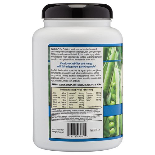 NutriBiotic Pea Protein Plain, 21 Oz | Low Carb Vegan Plant Protein Powder | 100% Grown & Processed in The USA | Deliciously Creamy & BCAA-Rich | Made Without Chemicals, GMOs & Gluten | Keto Friendly
