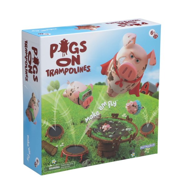 PlayMonster Pigs on Trampolines Board Games – Family Game, Kids Games, Multi-Player, Board Games for Family Night, Preschool Toys, Hand-Eye-Coordination Game, The Muddiest Pig Wins The Game, Ages 6+