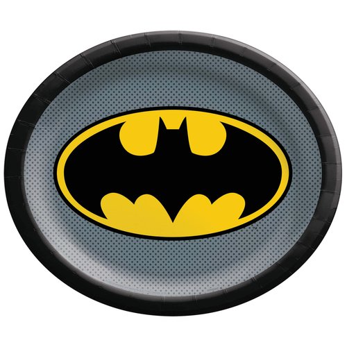 Batman Heroes Unite Black & Yellow Oval Party Plates - 12" x 10" (Pack Of 8) - Perfect For Superhero Fans & Celebrations