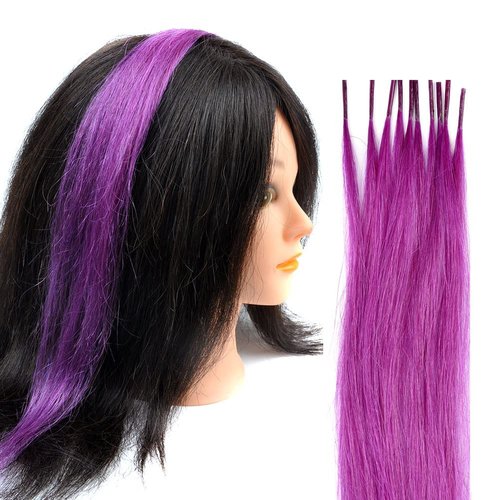 Vieuinaux Rainbow Highlights Hair Extensions, 10 Strands/lot Colored I Tip Human Hair Extension For Women Girls Gift Cosplay Dress Up Party Feather Hair Extensions With Micro Beads And Pulling Needle And Pliers (20INCH, Purple)