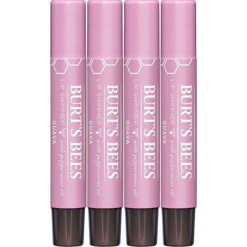 Burt's Bees Shimmer Lip Tint Easter Basket Stuffers, Tinted Lip Balm Stick, Moisturizing for All Day Hydration with Natural Origin Glowy Pigmented Finish & Buildable Color, Guava (4-Pack)